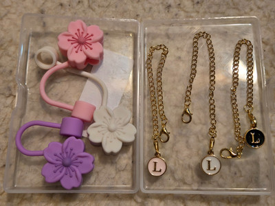 Glamfield Stanley Cup: 3 Pcs Flower Straw Cover & 3 Initial ''L'' Letter Charms
