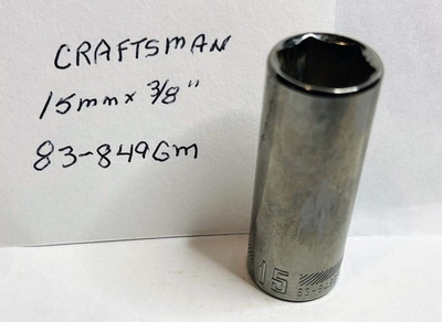 #ad Craftsman  15 mm x 3 8quot; Dr Deep Socket 83 849GM Gunmetal Chrome 6Pt Free Ship $9.97