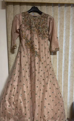 Blush Pink Heavy Embroidered Anarkali Maxi Dress Wedding Party Wear 3 Piece