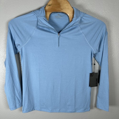 G/FORE Luxe Quarter Zip Slim Fit Mid Layer Golf Hoodie Baja Blue Mens ...