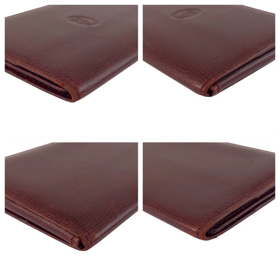 Estuche para tarjetas CARTIER Must Line L16 estuche para pase burdeos dorado herrajes cuero Foto 4 de 4