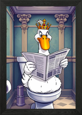 King Duck on the Toilet Framed Wall Art Poster Canvas Print Picture