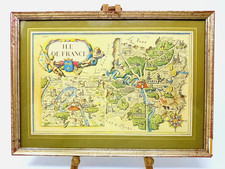 Stampa mappa vintage francese Île-de-France Parigi arte incorniciata metà secolo Atelier Duval