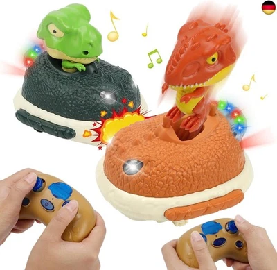 FULLWARE Ferngesteuertes Bumper-Cars-Spiel mit Dinosauriern, 2 Fahrzeuge, Licht- und