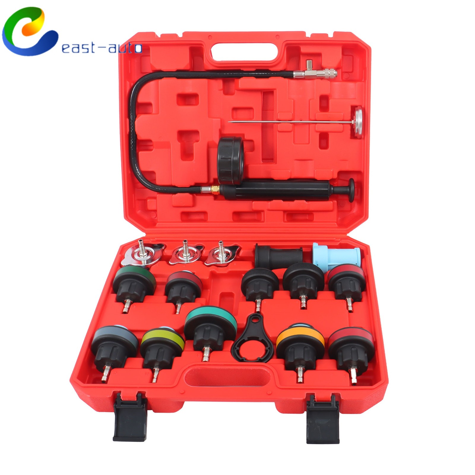 18pcs Cooling System Leak Radiator Cap Pressure Tester Kit Pump Gauge Adapter