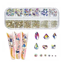 Nail Art Rhinestones Kit 04– 1000PCS Flatback AB Gems (1.5mm–10mm) w/ Storage