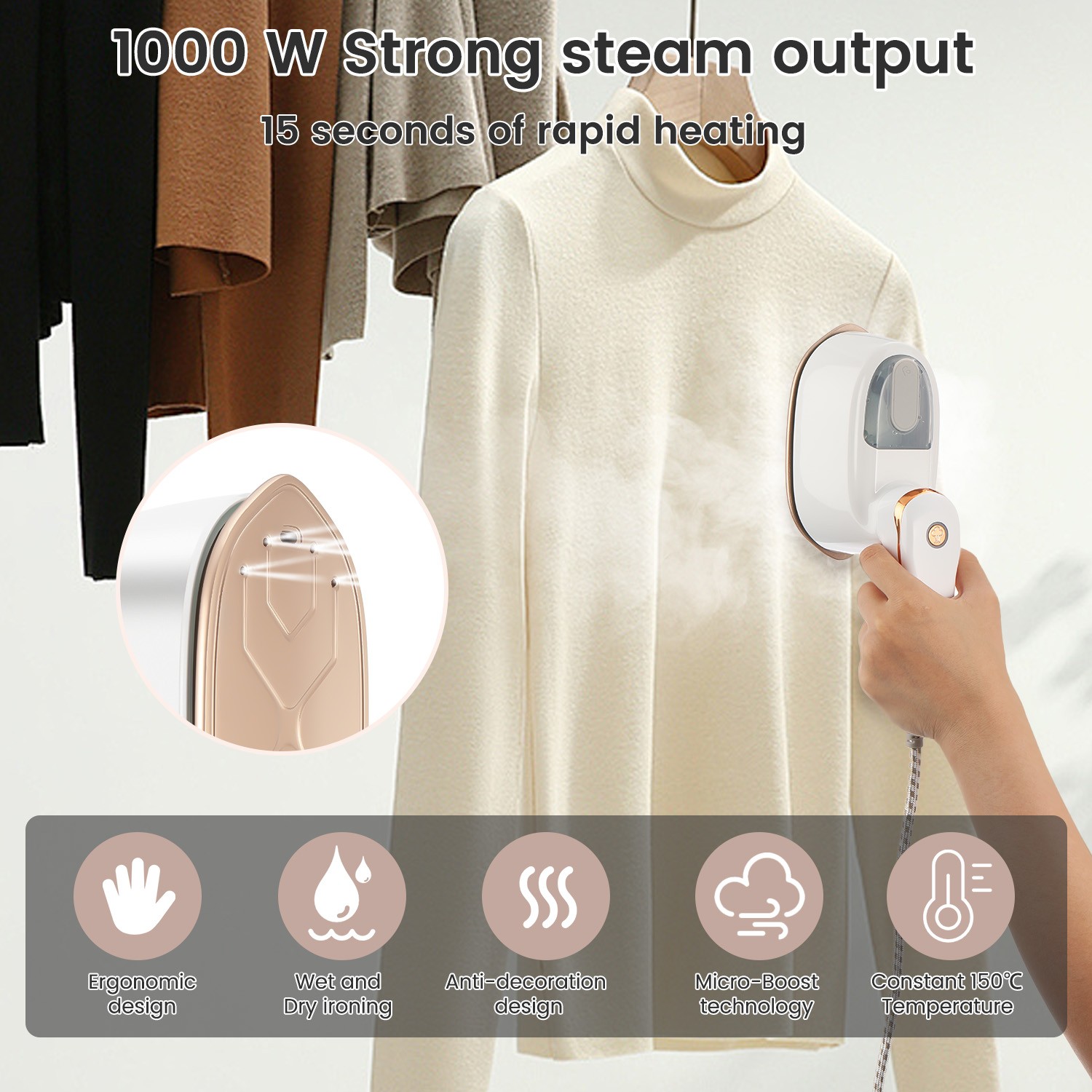 1100 W Clothes Steamer Portable Iron LCD Screen Powerful Steam Clothing 2 in 1