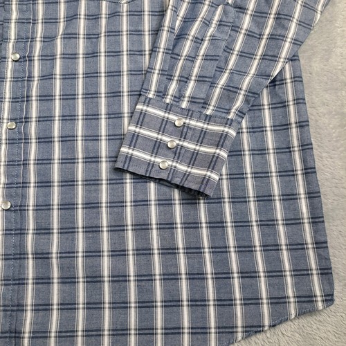 Plains Western Wear Herren XL Pearl Snap Langarm blau kariert gestreift Hemd - Bild 5 von 12