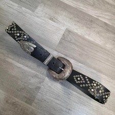 VNT Leather Western Bling Belt Cowgirl Silver Buckle Studded Large Statement