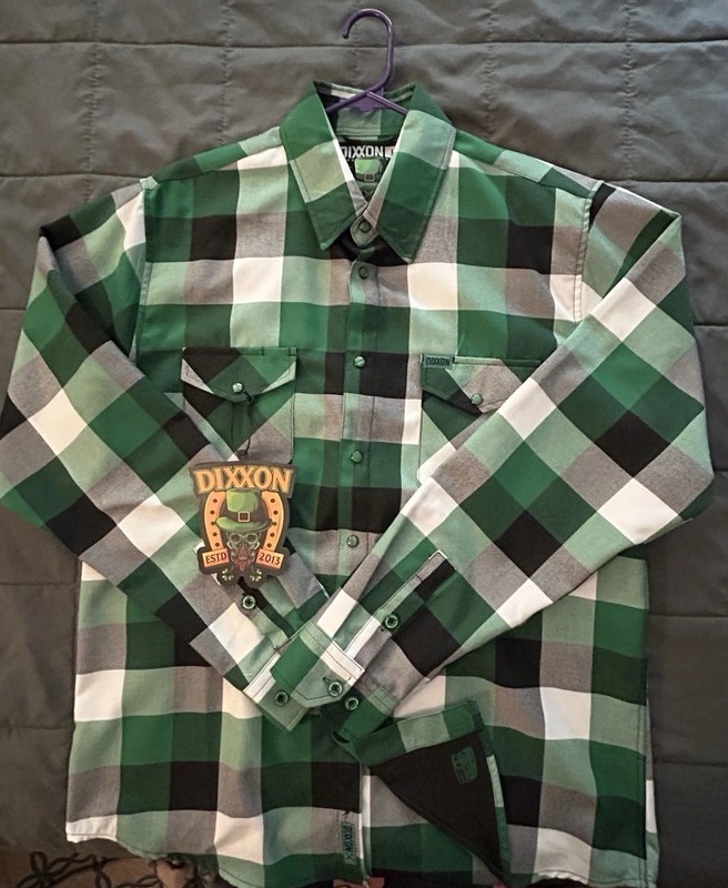 Men’s L Dixxon Paddy Flannel Plaid LS Full Snap Front w/ Pockets Green/Black