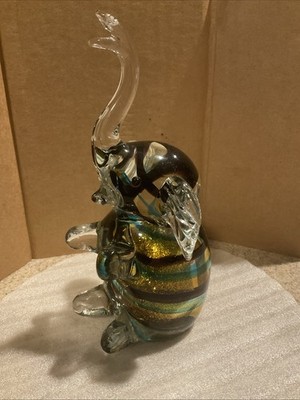 Glass Glitter Filled Elephant Figurine Or Paperweight 6  Tall EUC