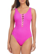 Bleu Rod Beattie X6811 Textured Twister Plunge One Piece Swimsuit, Dahlia, 8