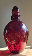 Vintage MCM Wheaton Glass Ruby Red Optic Reverse Honeycomb Decanter 
