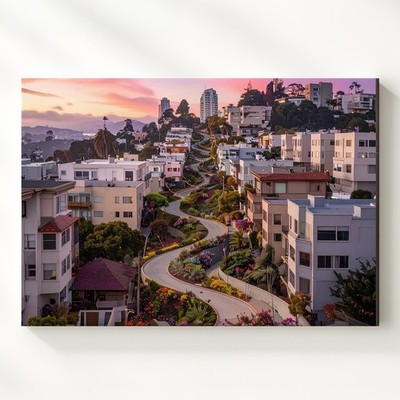 Lombard Street Aerial Canvas Curved San Francisco Sunset Wall Art