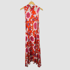 Maeve by Anthropologie Womens Dress Size XS Asian Inspired Floral Orange Midi