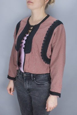 Toast Womens Cropped Jacket US 10 UK 14 Red Striped Cotton Open Front