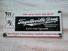 VINTAGE CLINEHEN'S FAYETTEVILLE DRUG STORE PORCELAIN SIGN 10"X4.5 "..