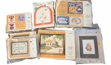 Lot of 7 Embroidery Kits - Miscellaneous Themes, Sizes