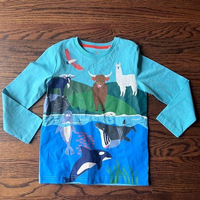 New Mini Boden Boy's Animal Print Cotton Long Sleeve Blue T Shirt - 6-7 years