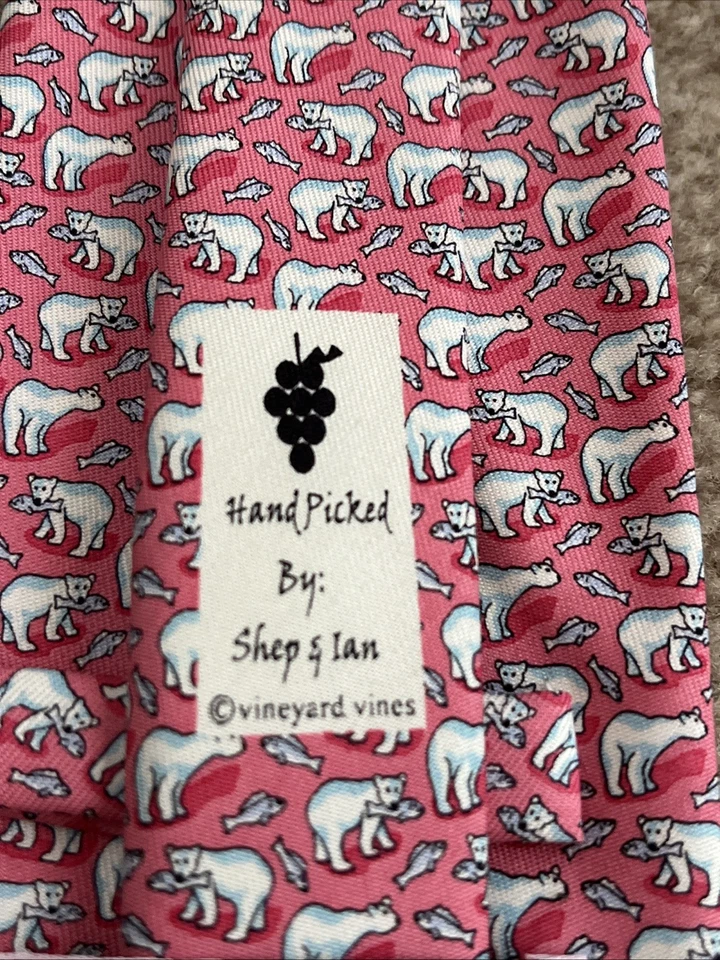 Corbata con motivo de oso polar rosa blanco Vineyard Vines hecha en EE. UU. para hombre niños Foto 4 de 4