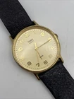 Vintage Timex Unisex 32mm Watch Gold Tone Black Leather Band 1992 New Battery