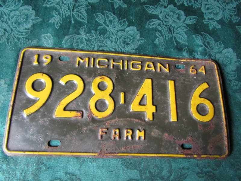 1964 Michigan Farm License Plate 928-416