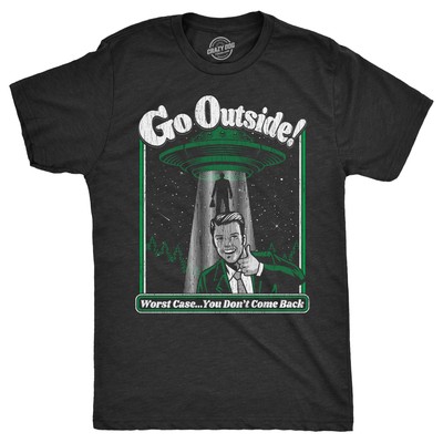 Mens Go Outside T Shirt Funny Alien UFO Nature Outdoors Lovers Joke Tee For Guys