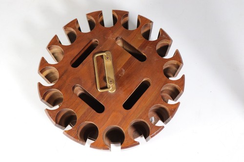 Vtg Wood Poker Chip Carousel Holder w/ Handle – 12 Slot Rotating Caddy 24-8 - Picture 3 of 12