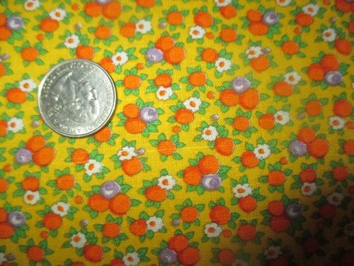 COUNTRY GIRL Vintage FRUIT & FLOWERS On YELLOW 1970's COTTON Fabric - shy 1 yd