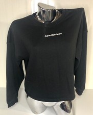 Calvin Klein Women s Black Long Sleeve Cropped Sweatshirt Size Medium White Logo