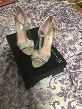 Beautiful Silver Champagne Wedding Prom Crystal Bow Pumps Heels Womens Size 7.5