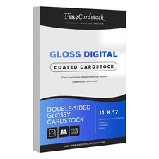 Double-Sided Gloss Cardstock (C2S) Heavy Glossy 16pt (350gsm), 11 x 17, 50-Sheet