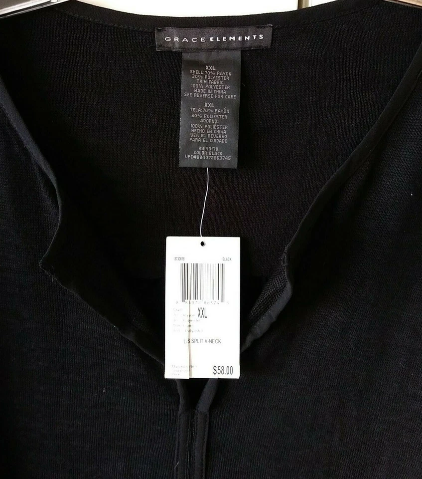 NUEVO SUÉTER TOP MUJER GRACE ELEMENTS NEGRO CON RIBETE DE GASA DOBLADILLO XXL $58 PRECIO DE VENTA SUGERIDO POR EL FABRICANTE Foto 4 de 4