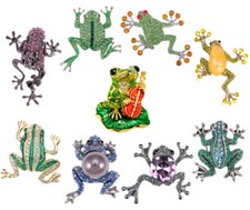 Gold Tone Colorful Crystal Rhinestone Leaping Frog Toad Animal Enamel Pin Brooch