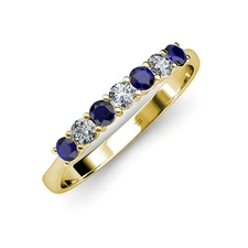 TriJewels Blue Sapphire & Diamond 7 Stone Wedding Band 0.75ctw 14K Gold JP:15687