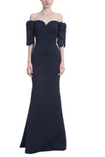 Badgley Mischka Womens Off The Shoulder Bow Sleeve Gown Navy Size 12 -