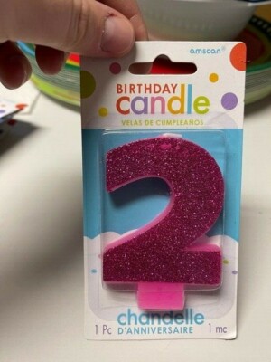 Numeral #2 Pink Glitter Candle 3.25