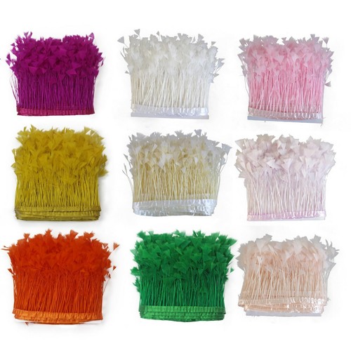 2 Yard long, 5"-7" Height Turkey Flat Stripped Feather Fringe Trim, Accessories