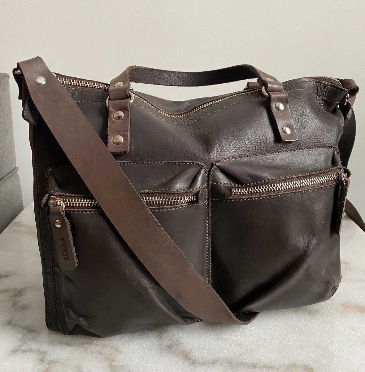 M0851 BROWN LEATHER CROSSBODY BAG eBay