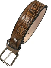 Deer Design Leather Belt Mens Casual Work Western Brown USA Made Handmade
