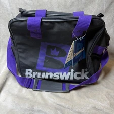 Vintage Brunswick bowling ball bag black and purple tote Strap And Handles