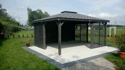 GARTENHAUS GARTENLAUBE KLEBEDACH HOLZ BERLIN BITUMENSCHINDELN 3,5x4,5m