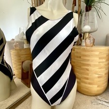 Vintage 1980s Striped one piece High Cut swimsuit, Black  White 80s - small