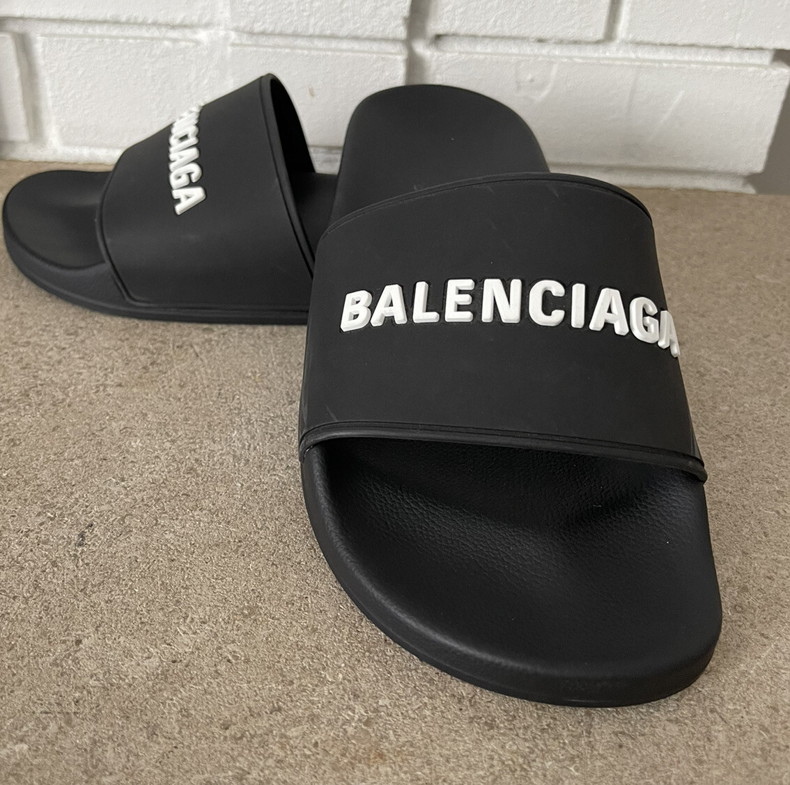 Mens Balenciaga BB Pool Slides Sandals WhiteBlack 45 US 12  eBay