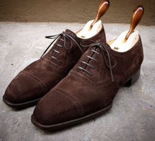 Handmade Men Brown Suede Leather Lace up Dress Shoes For Party Wedding Shoes