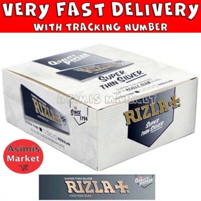 Rizla Silver King Size Slim Rolling Papers Full Box 50Packs Super Thin 32 Sheets