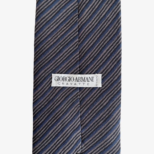 Vintage 90s Giorgio Armani Cravatte Navy And Black Striped Silk Tie, Retro 80s - Picture 2 of 4