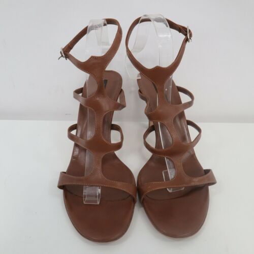 Sergio Rossi Sandals High Heels Womens EU40 US10.5 Leather Strappy Caged Brown
