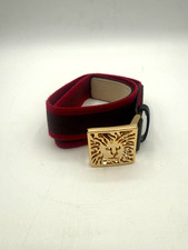 Anne Klein Leather Red Canvas Stretch Belt w/ Gold Tone Lion Buckle Size M