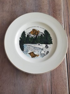 Vintage 1950s Souvenir Yosemite National Park Half Dome Plate Gold Rim 10 In.